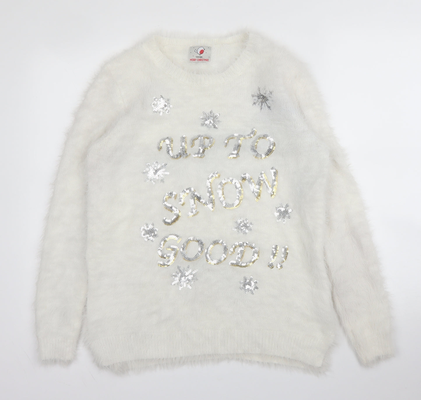 George Womens White Round Neck  Acrylic Pullover Jumper Size M   - Christmas