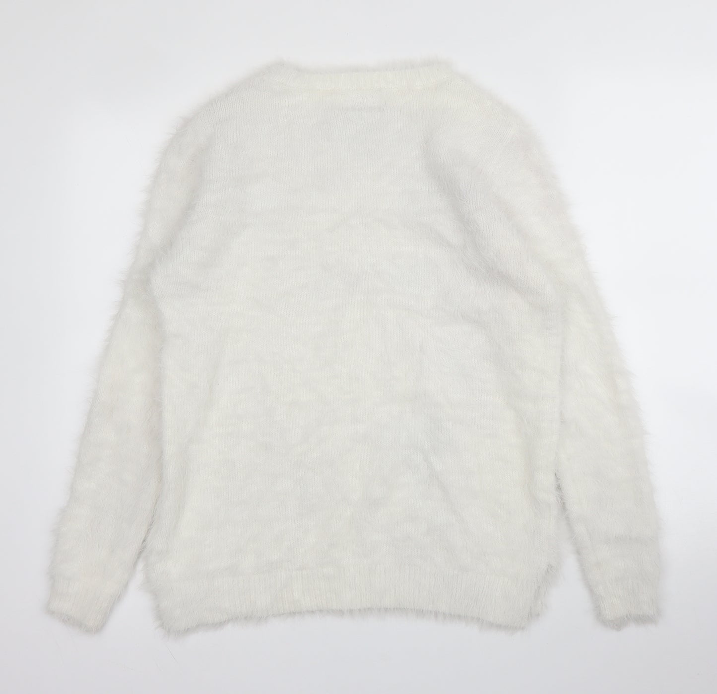 George Womens White Round Neck  Acrylic Pullover Jumper Size M   - Christmas