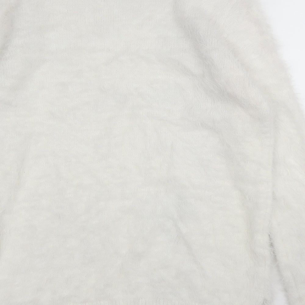 George Womens White Round Neck  Acrylic Pullover Jumper Size M   - Christmas