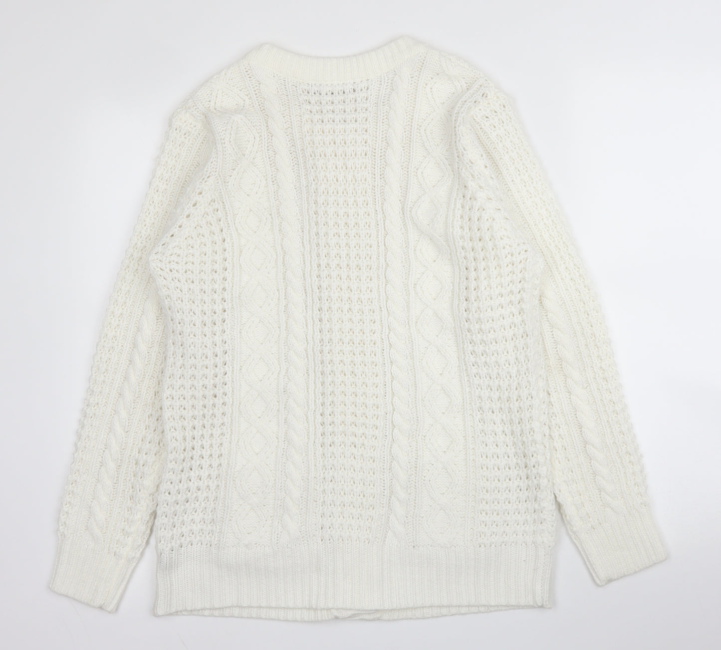 Balsamik Womens White Round Neck  Acrylic Cardigan Jumper Size 12