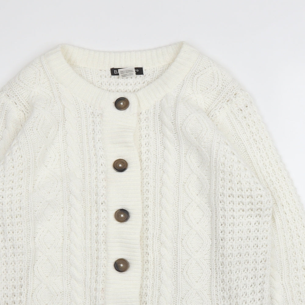 Balsamik Womens White Round Neck  Acrylic Cardigan Jumper Size 12