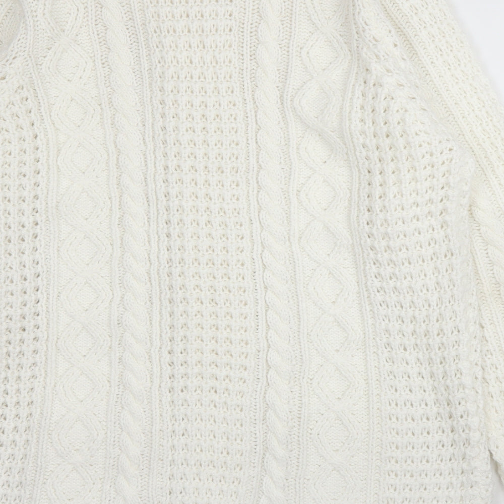 Balsamik Womens White Round Neck  Acrylic Cardigan Jumper Size 12