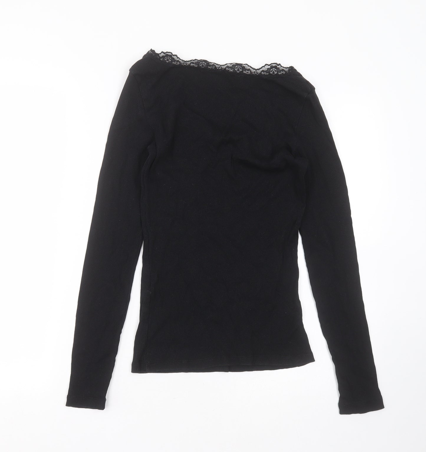 VERO MODA Womens Black  Cotton Basic T-Shirt Size M Scoop Neck - lace trim