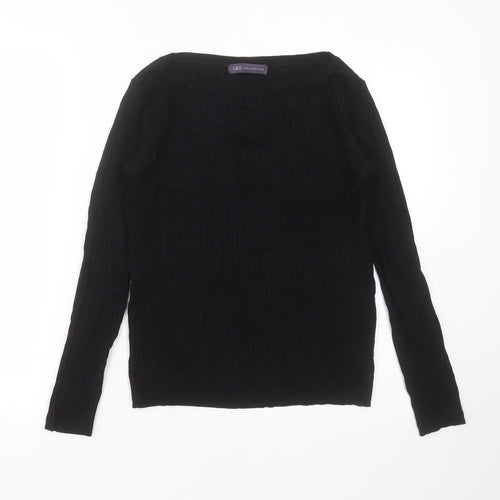 Marks and Spencer Womens Black Round Neck Striped Viscose Pullover Jumper Size 10