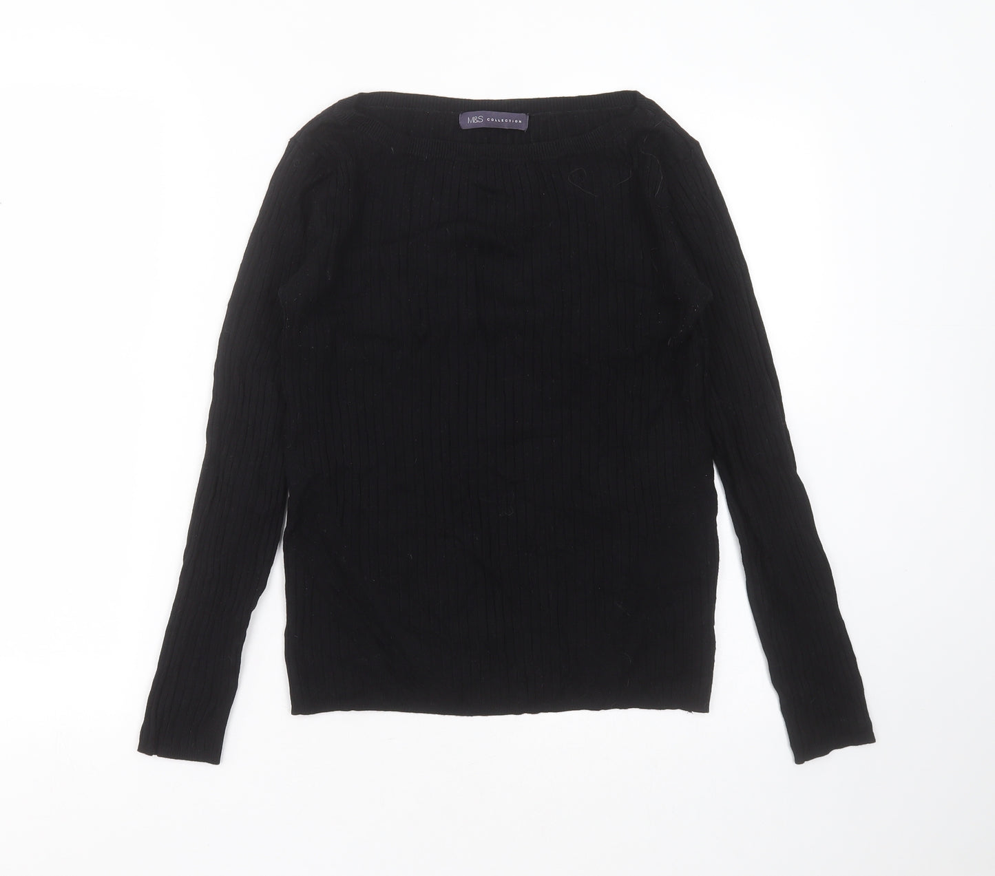 Marks and Spencer Womens Black Round Neck Striped Viscose Pullover Jumper Size 10
