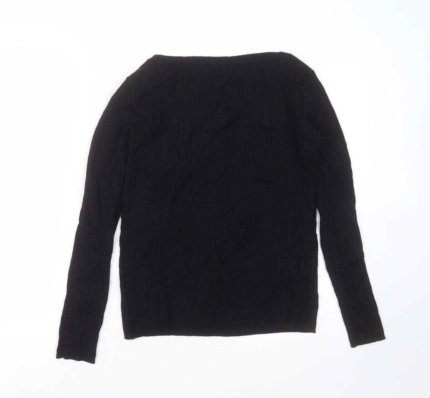 Marks and Spencer Womens Black Round Neck Striped Viscose Pullover Jumper Size 10