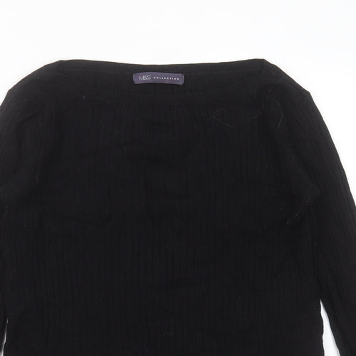 Marks and Spencer Womens Black Round Neck Striped Viscose Pullover Jumper Size 10