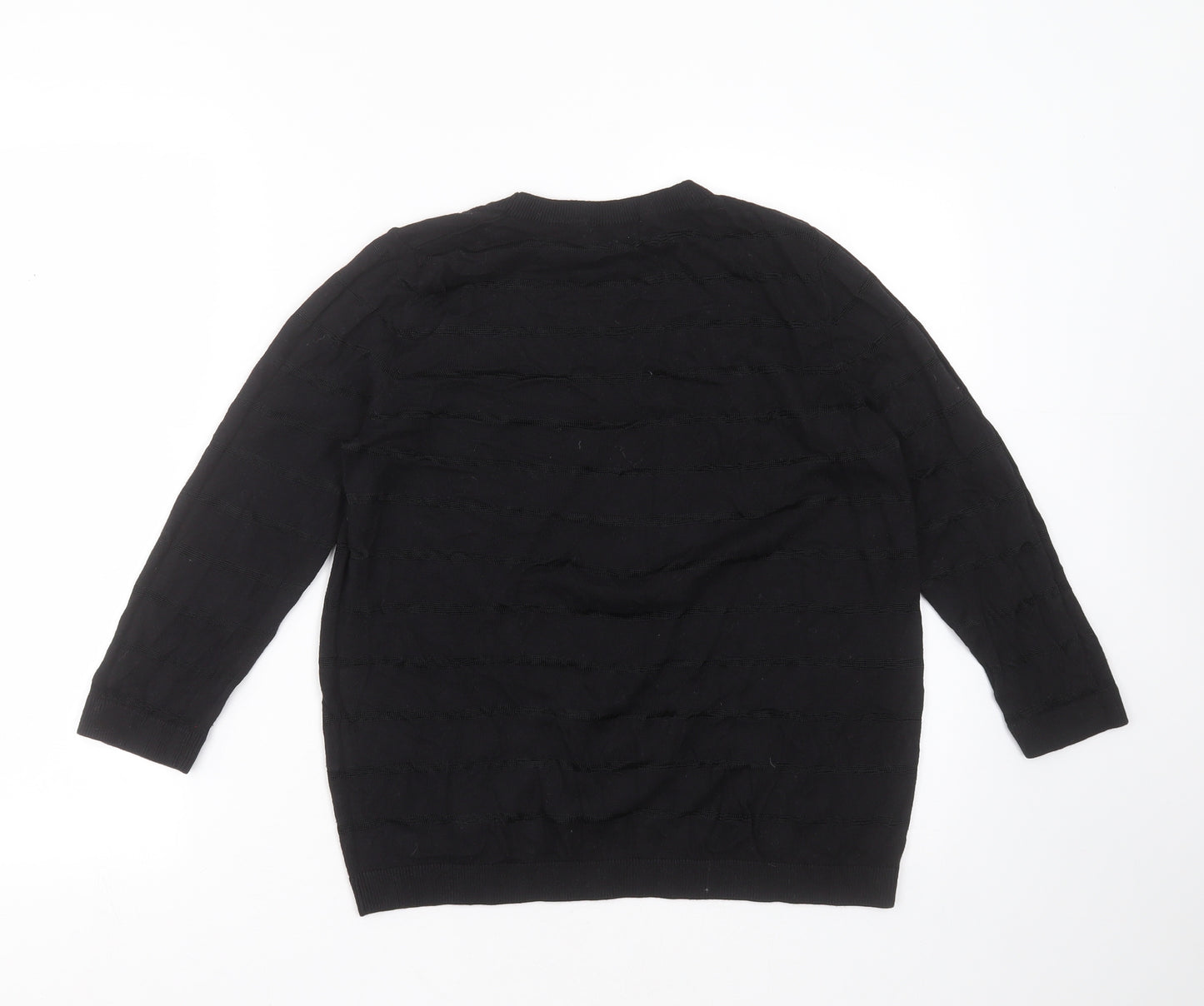 TU Womens Black Round Neck Striped Cotton Pullover Jumper Size 14