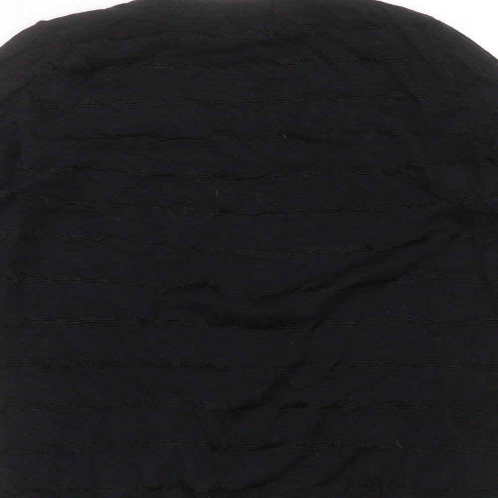 TU Womens Black Round Neck Striped Cotton Pullover Jumper Size 14