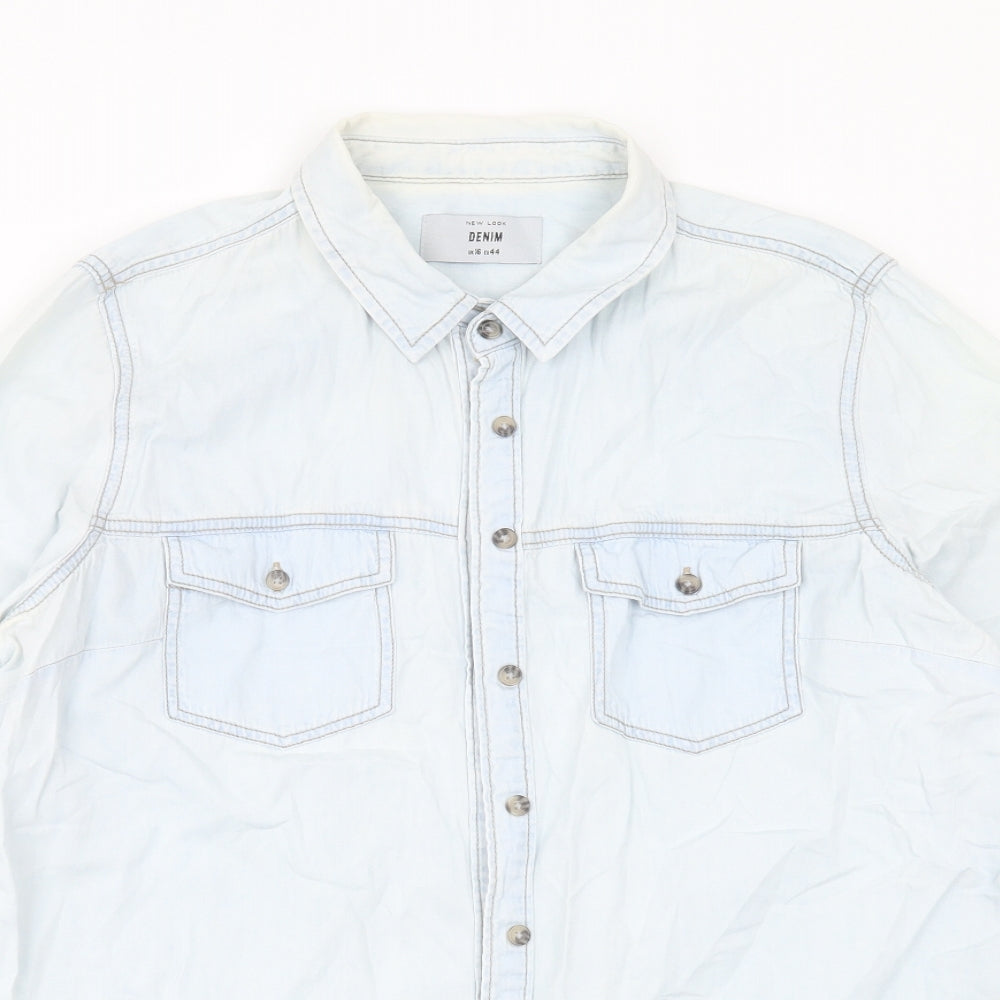 New Look Womens Blue  Cotton Basic Button-Up Size 16 Collared