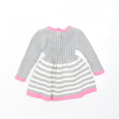 Isaac Mizrahi Girls Grey Striped Cotton Jumper Dress  Size 3-6 Months  Round Neck