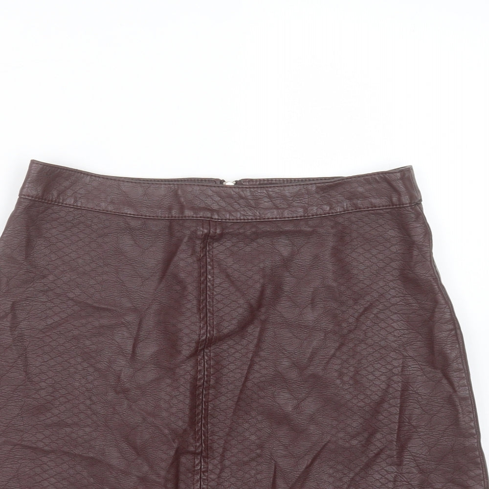 F&F Womens Brown  Polyurethane Mini Skirt Size 8    - burgundy
