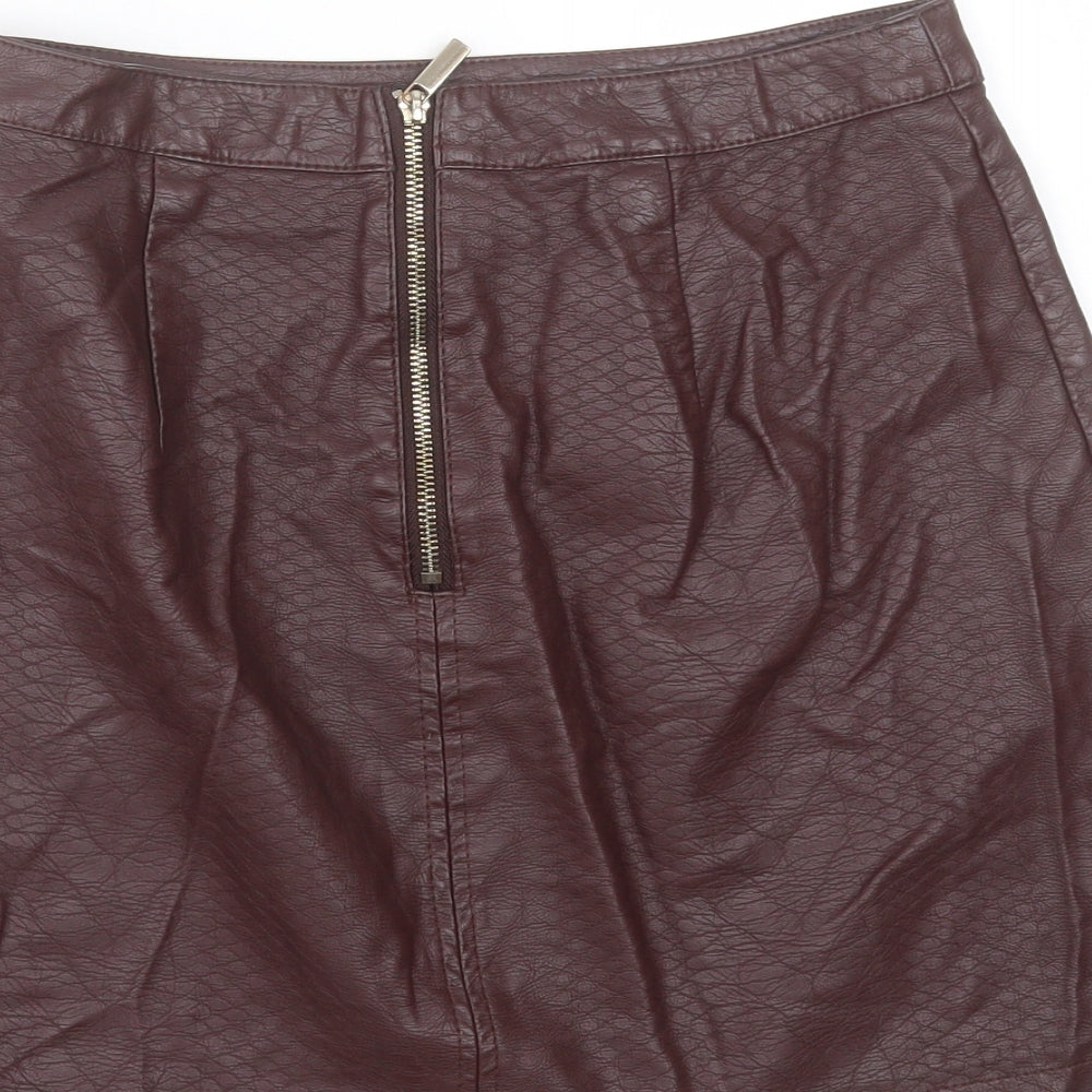 F&F Womens Brown  Polyurethane Mini Skirt Size 8    - burgundy