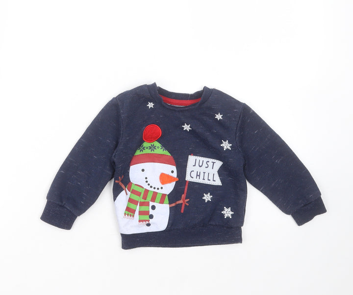 Primark Baby Blue  Polyester Pullover Jumper Size 12-18 Months   - snowman