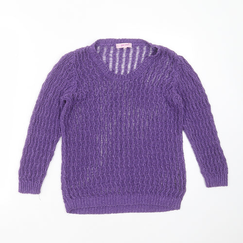 Marks and Spencer Womens Purple Round Neck Geometric Acrylic Pullover Jumper Size M