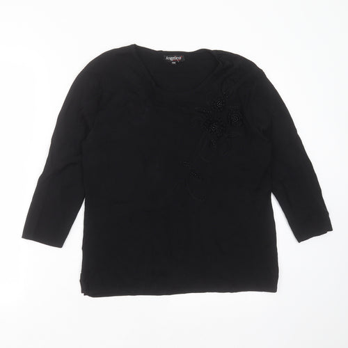 Angelina Womens Black Round Neck Floral Viscose Pullover Jumper Size S   - floral detail