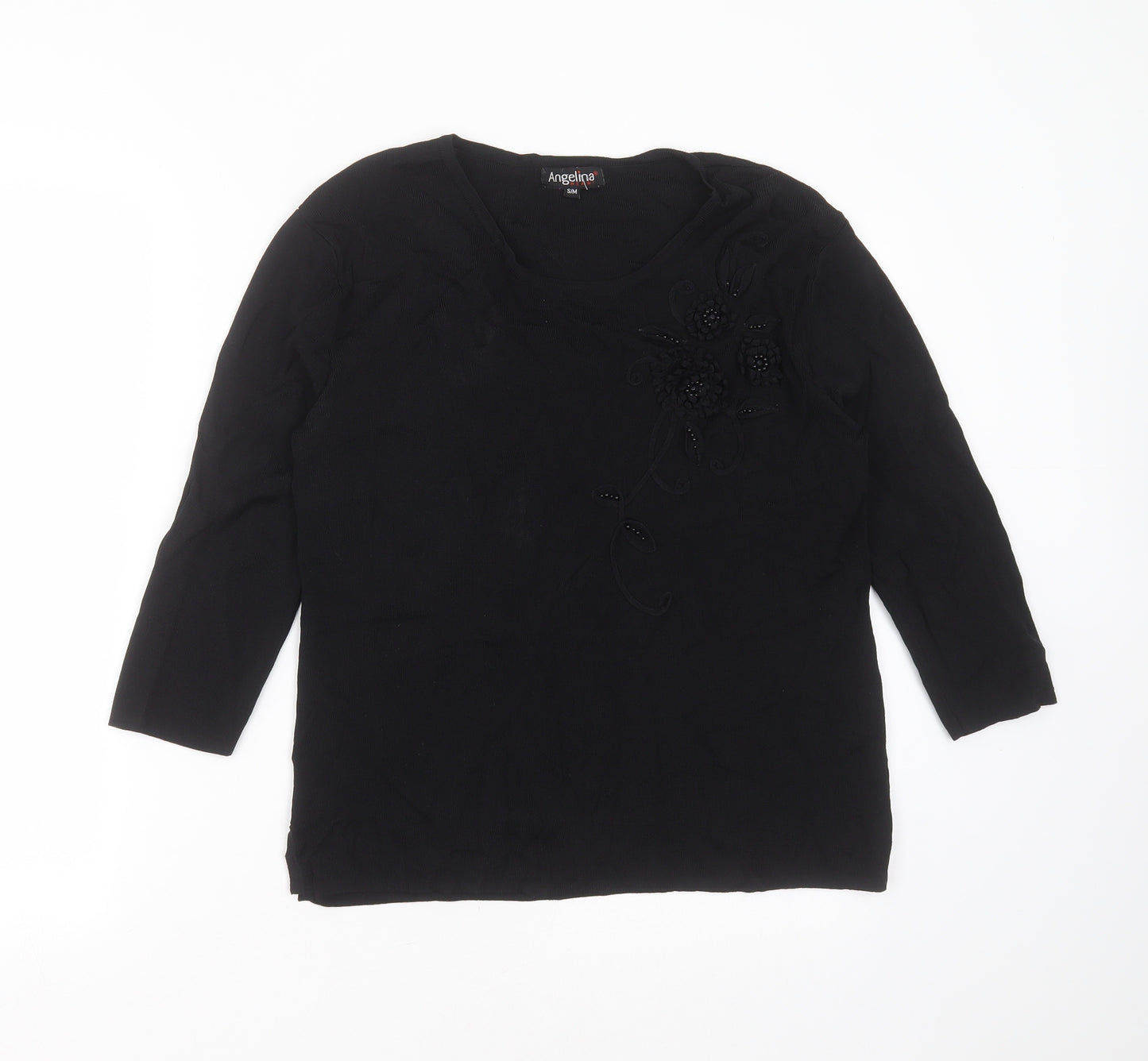 Angelina Womens Black Round Neck Floral Viscose Pullover Jumper Size S   - floral detail