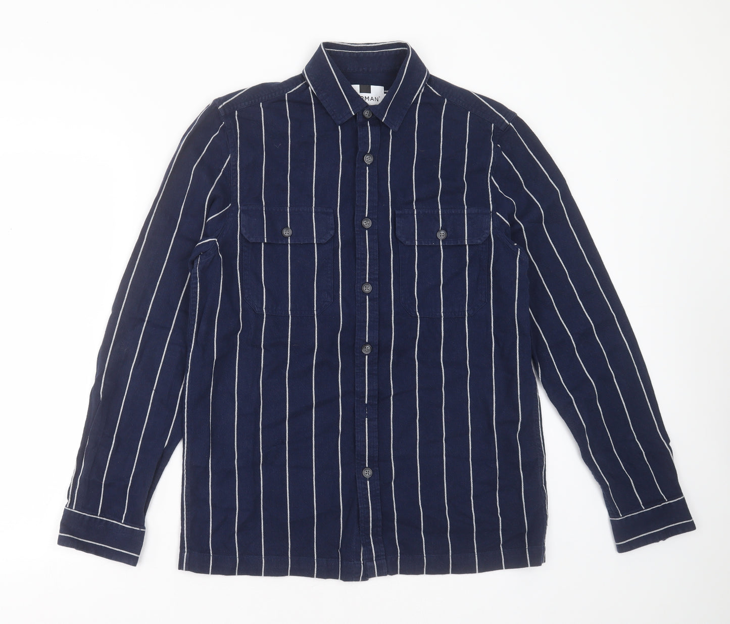 Topman Mens Blue Striped Cotton  Button-Up Size XS Collared Button
