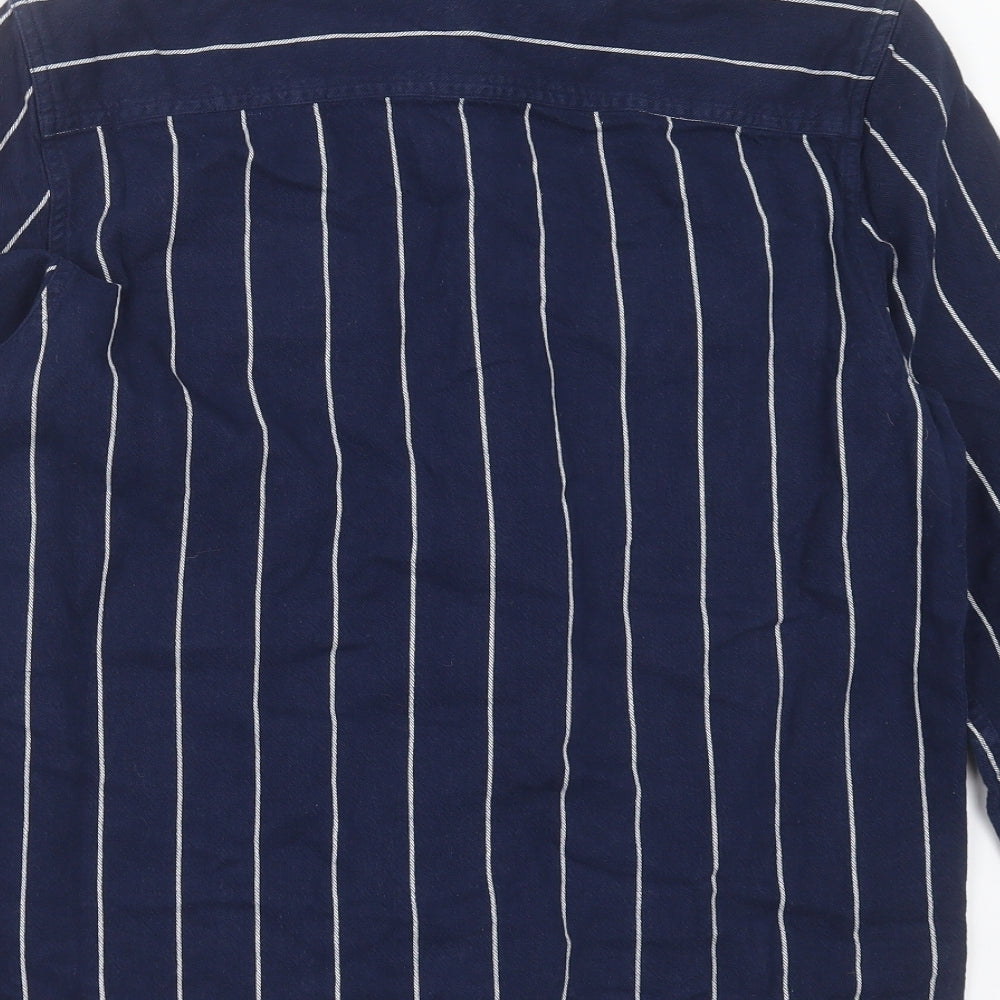 Topman Mens Blue Striped Cotton  Button-Up Size XS Collared Button