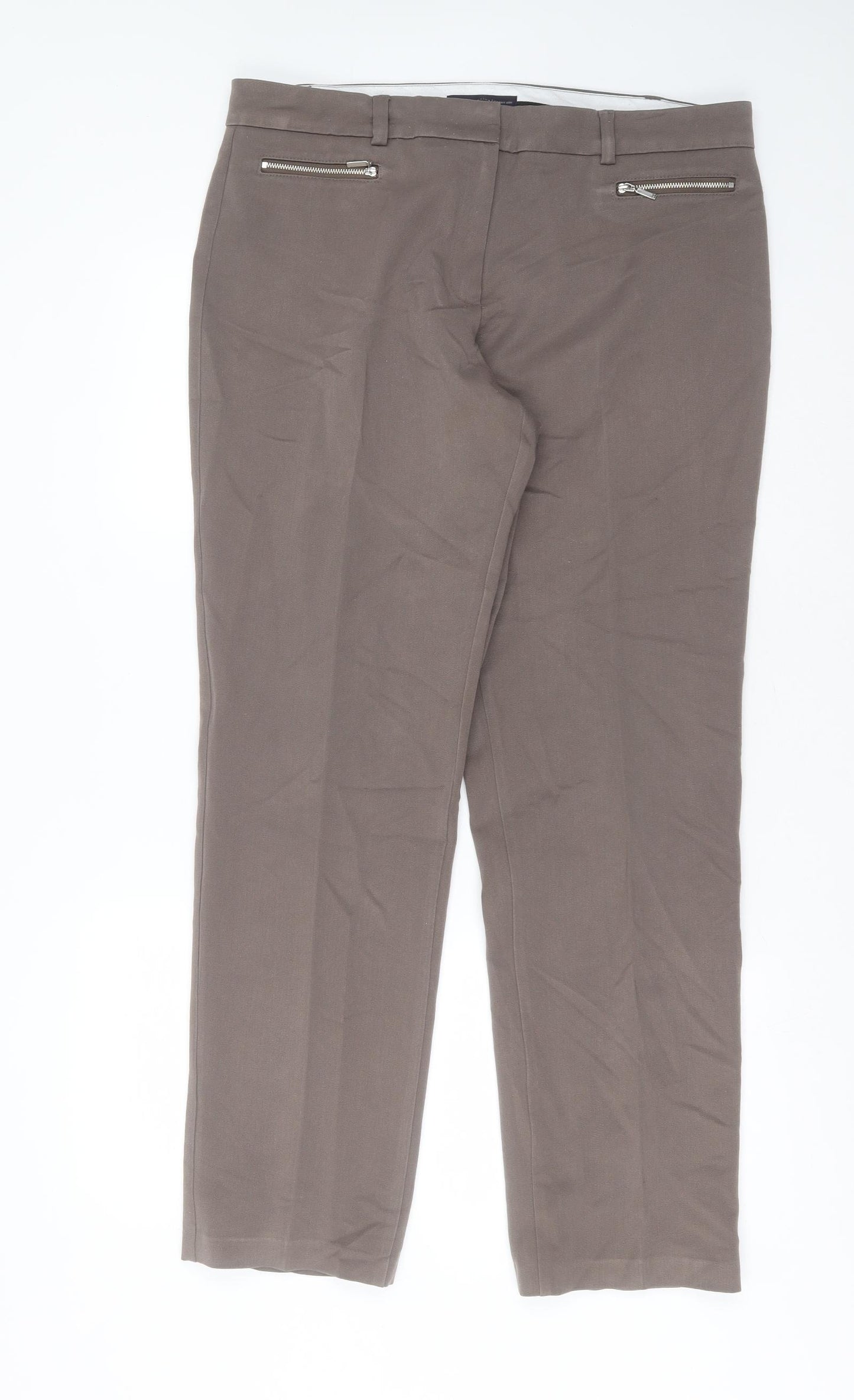 Marks and Spencer Womens Brown  Polyester Trousers  Size 16 L31 in Slim Zip