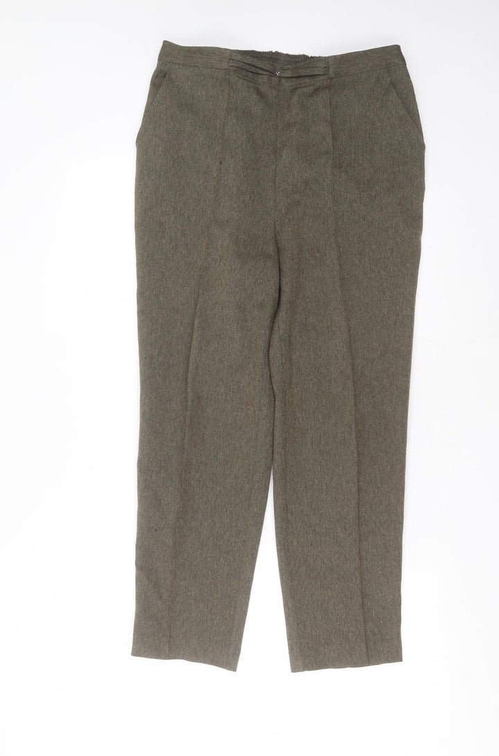 BM Womens Green Herringbone Polyester Trousers Size 12 L25 in Regular