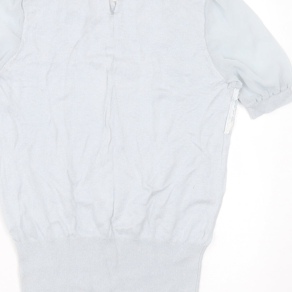 Oasis Womens Blue Round Neck Floral Cotton Pullover Jumper Size S   - lace detail