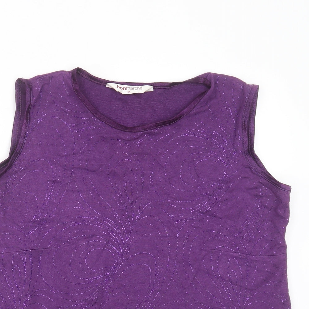 Bonmarché Womens Purple Geometric Viscose Basic T-Shirt Size M Round Neck