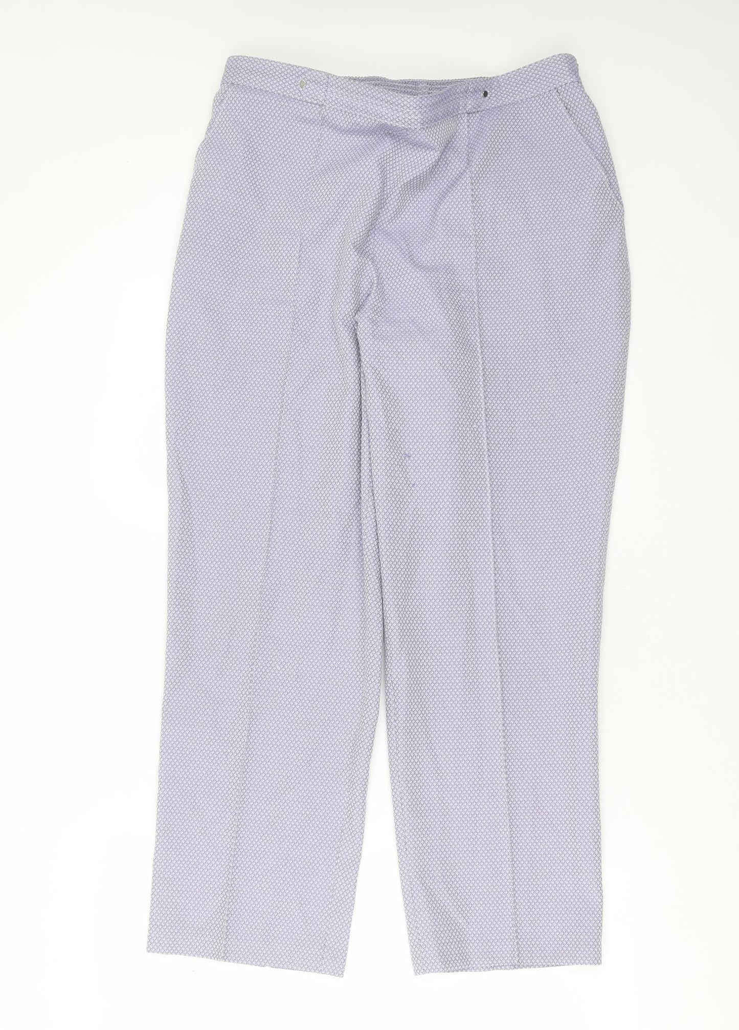 Marks and Spencer Womens Blue Geometric Polyester Trousers  Size 14 L27 in Regular