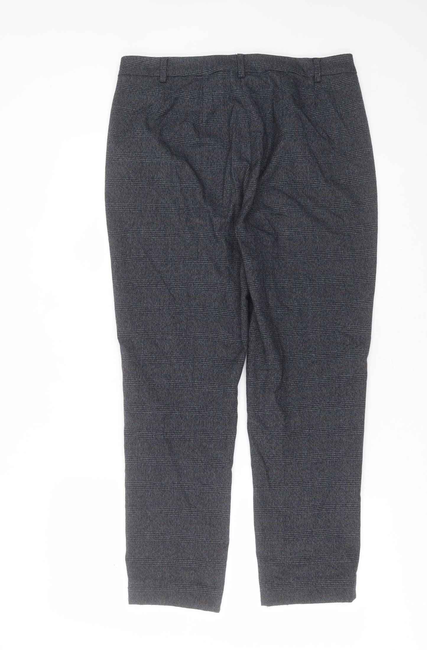 Marks and Spencer Womens Blue Check Polyester Trousers  Size 12 L25 in Regular Zip