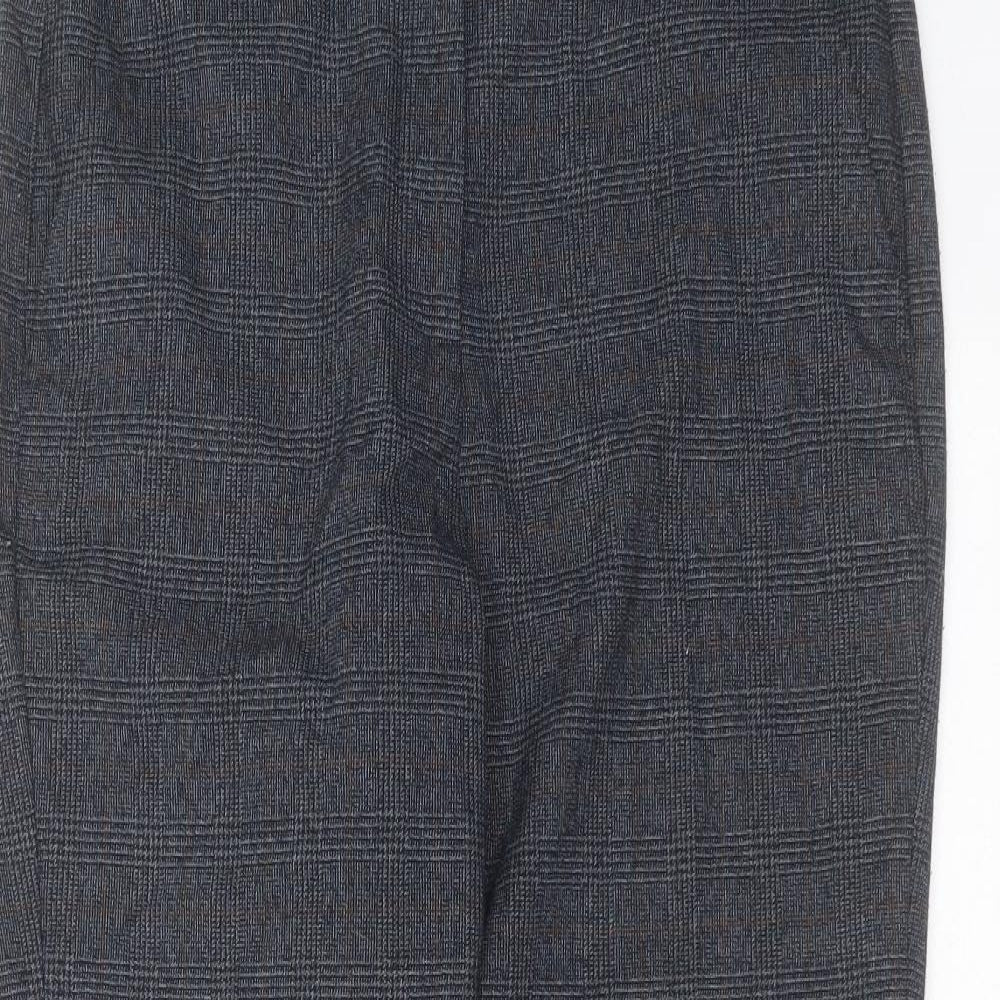 Marks and Spencer Womens Blue Check Polyester Trousers  Size 12 L25 in Regular Zip