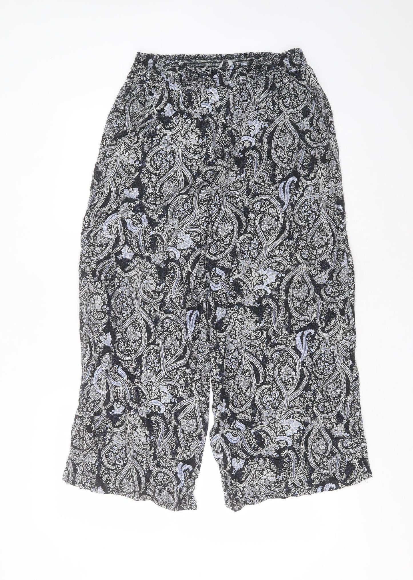 George Womens Blue Floral Viscose Cropped Trousers Size 12 L25 in Regular