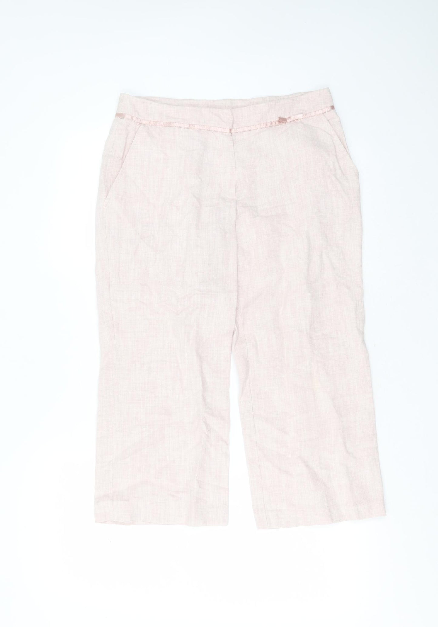 NEXT Womens Pink  Linen Cropped Trousers Size 10 L22 in Regular Zip