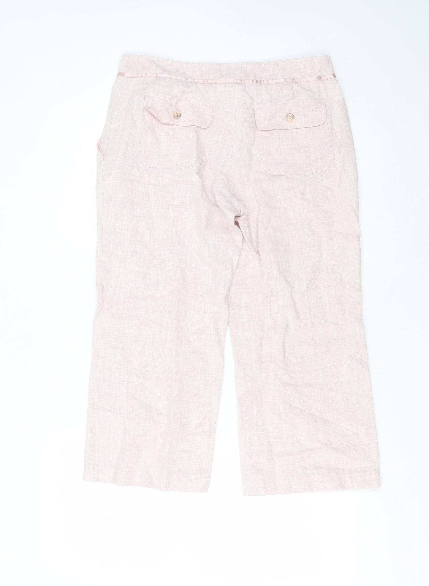 NEXT Womens Pink  Linen Cropped Trousers Size 10 L22 in Regular Zip