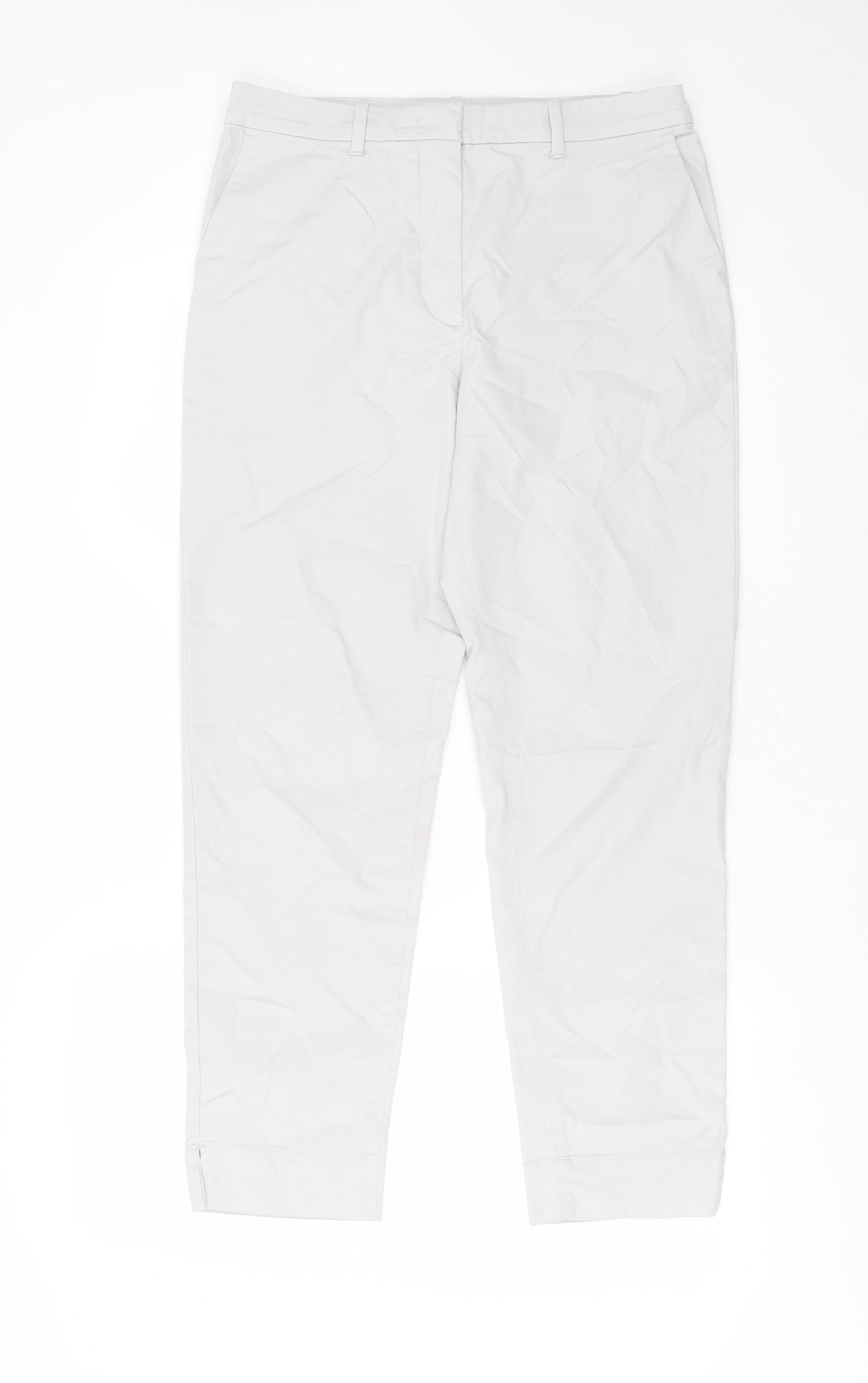 Marks and Spencer Womens Grey  Cotton Chino Trousers Size 10 L27 in Regular Zip