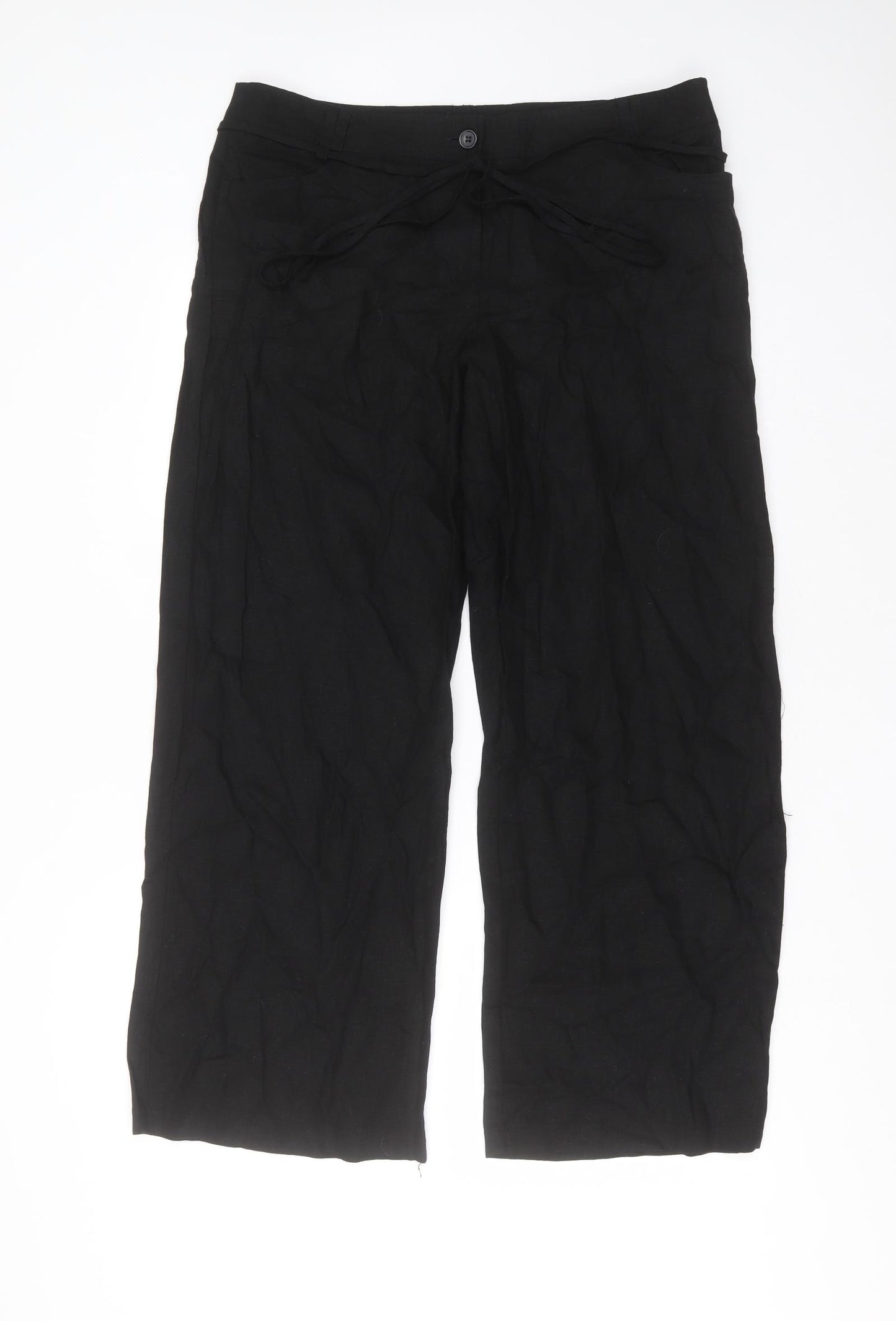 Dorothy Perkins Womens Black  Linen Trousers  Size 16 L28 in Regular Zip