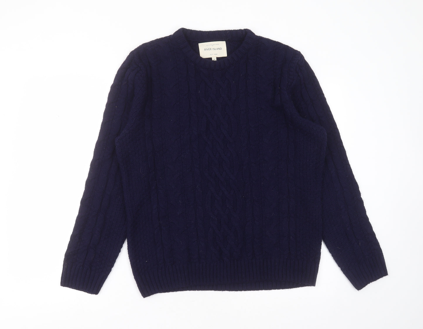 River Island Mens Blue Round Neck  Acrylic Pullover Jumper Size M