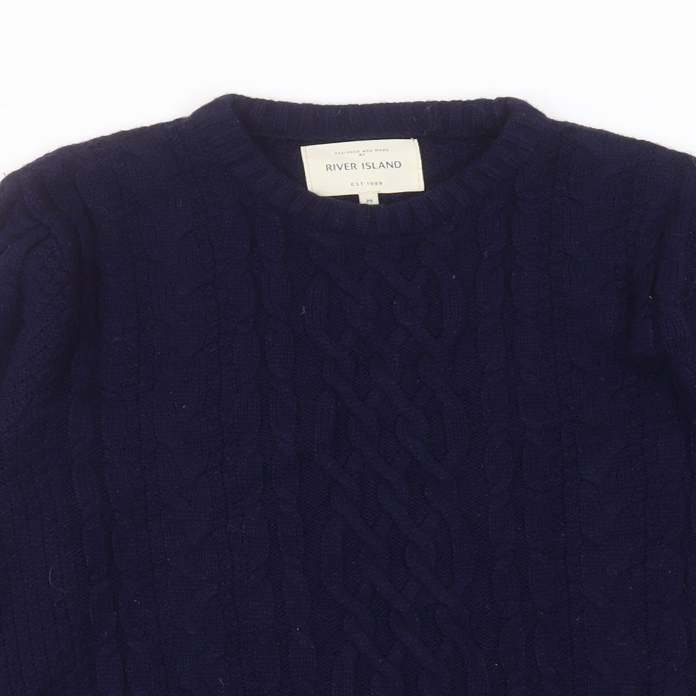 River Island Mens Blue Round Neck  Acrylic Pullover Jumper Size M
