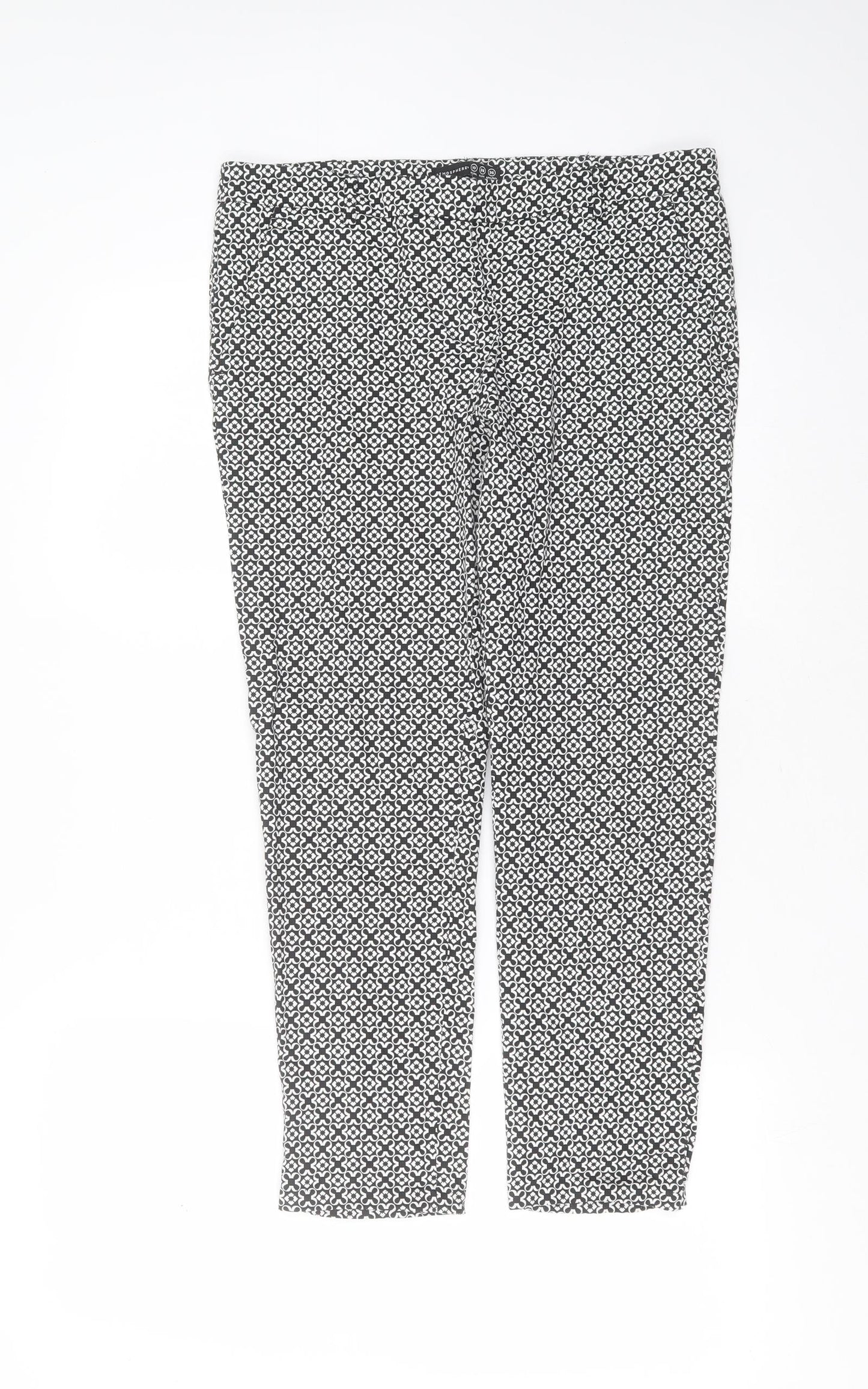 Primark Womens Black Geometric Cotton Trousers  Size 10 L24 in Slim Zip