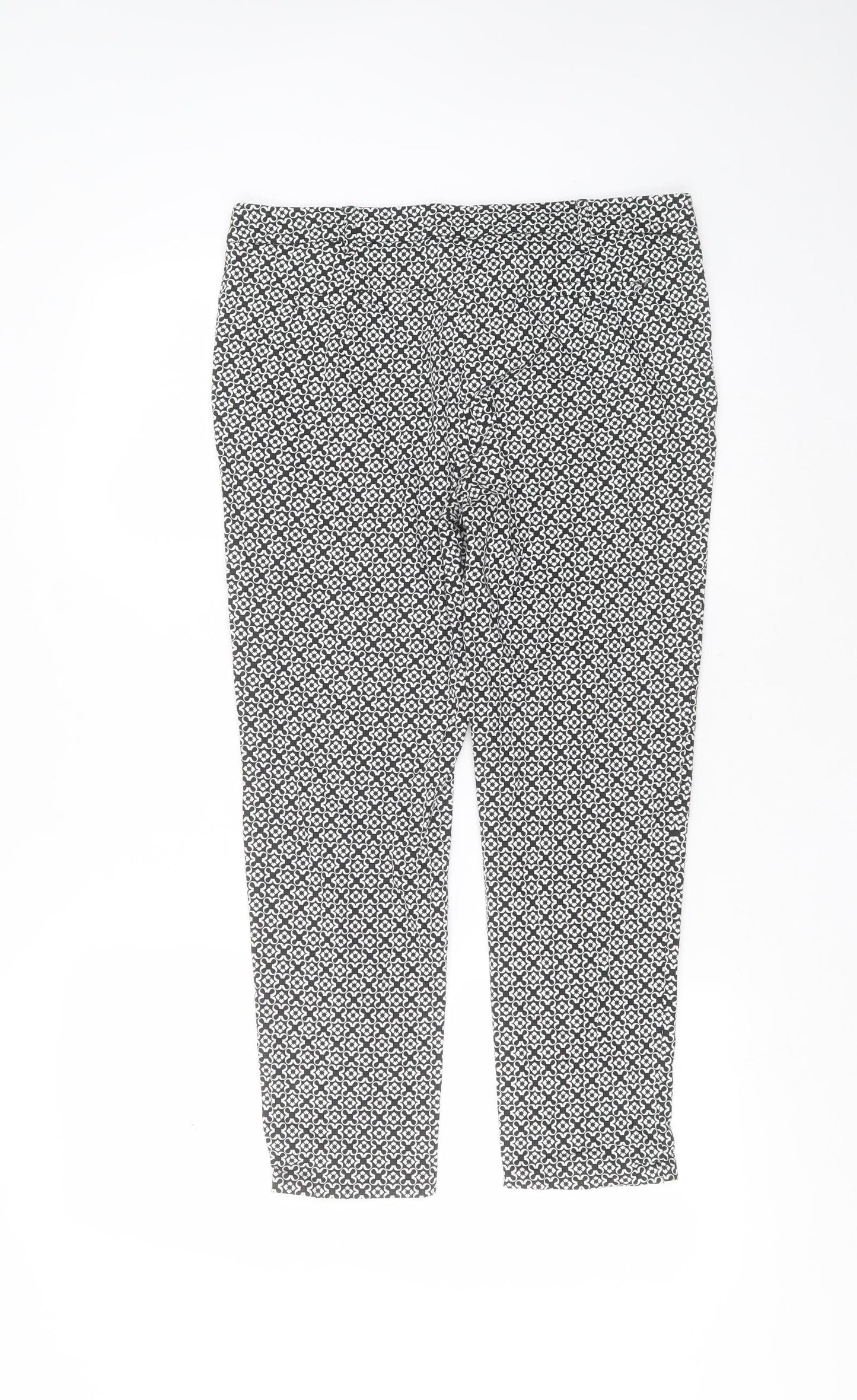 Primark Womens Black Geometric Cotton Trousers  Size 10 L24 in Slim Zip