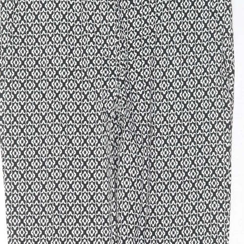 Primark Womens Black Geometric Cotton Trousers  Size 10 L24 in Slim Zip