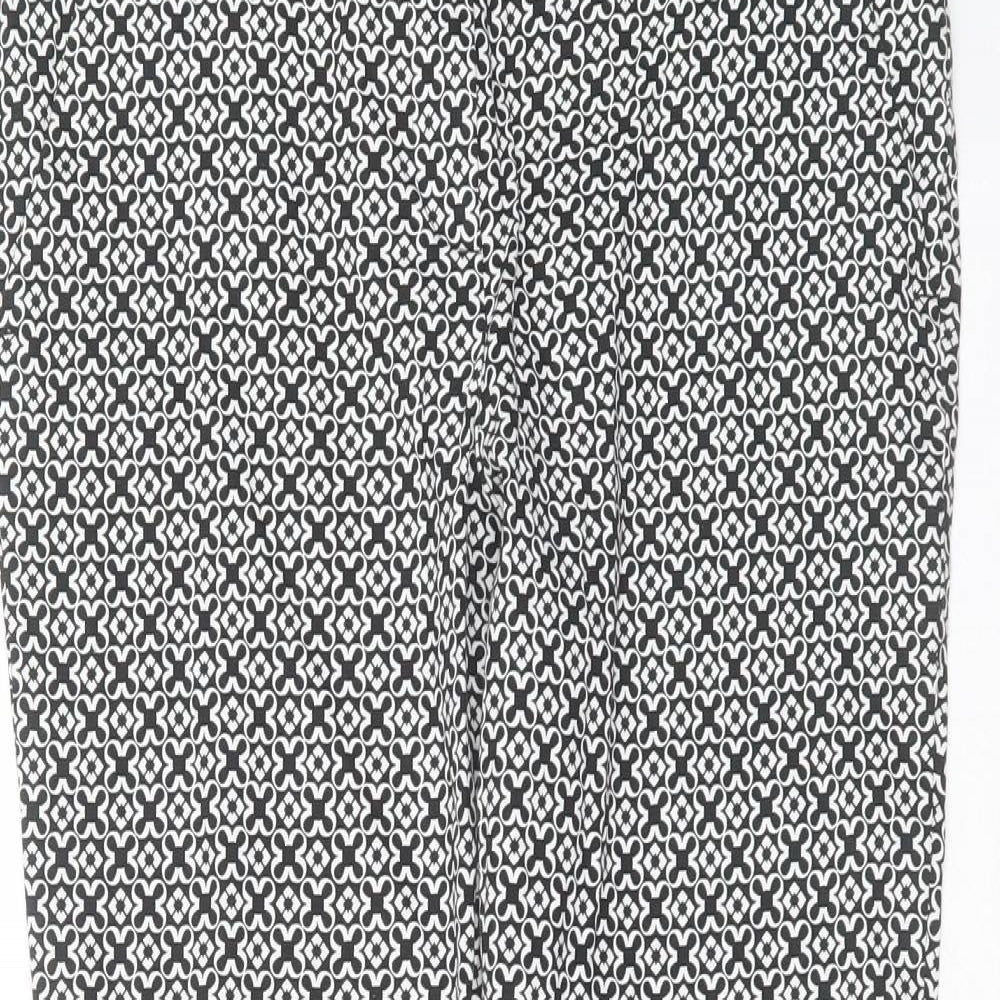 Primark Womens Black Geometric Cotton Trousers  Size 10 L24 in Slim Zip