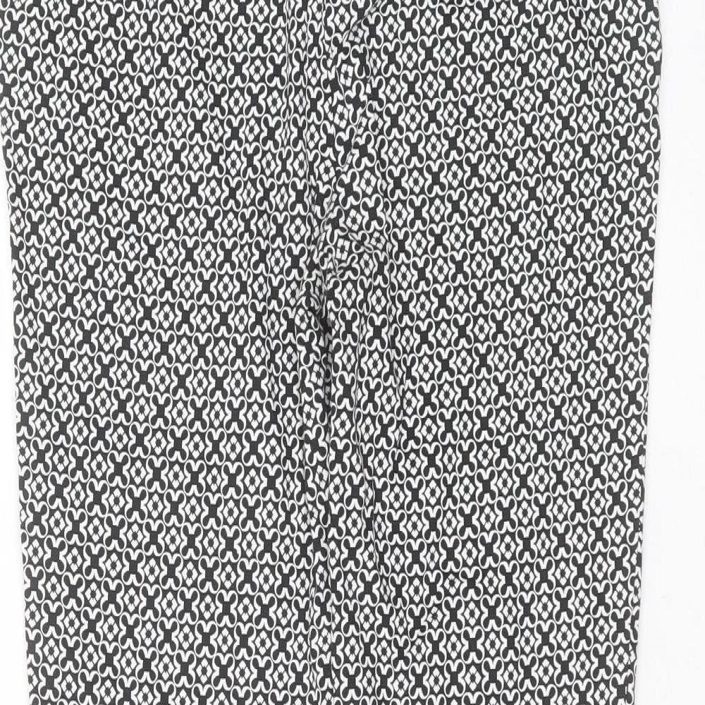 Primark Womens Black Geometric Cotton Trousers  Size 10 L24 in Slim Zip
