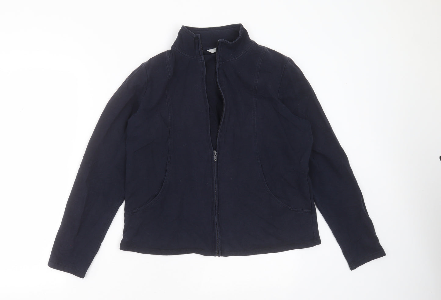 Marks and Spencer Womens Blue High Neck  Cotton Cardigan Jumper Size 16