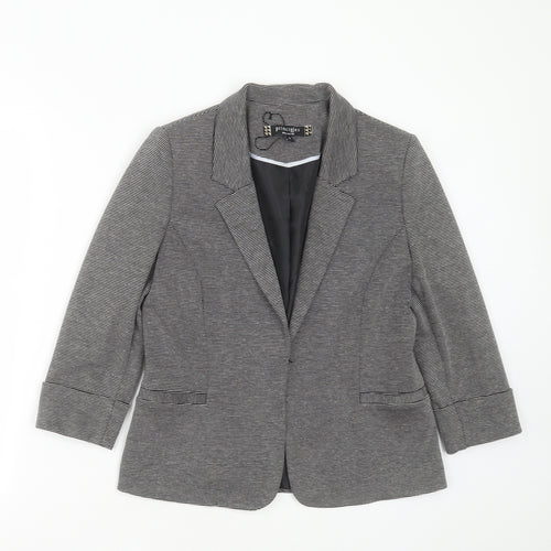 Principles Womens Grey Striped Viscose Jacket Blazer Size 10