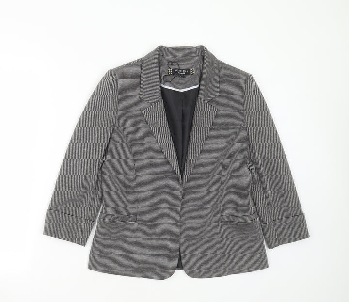 Principles Womens Grey Striped Viscose Jacket Blazer Size 10