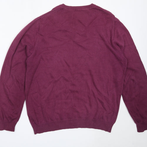 Marks and Spencer Mens Purple V-Neck  Cotton Pullover Jumper Size L