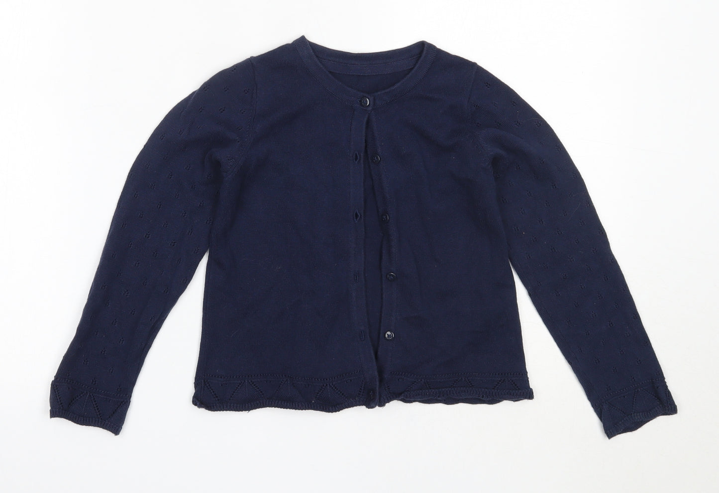 Marks and Spencer Girls Blue Round Neck  Cotton Cardigan Jumper Size 6-7 Years