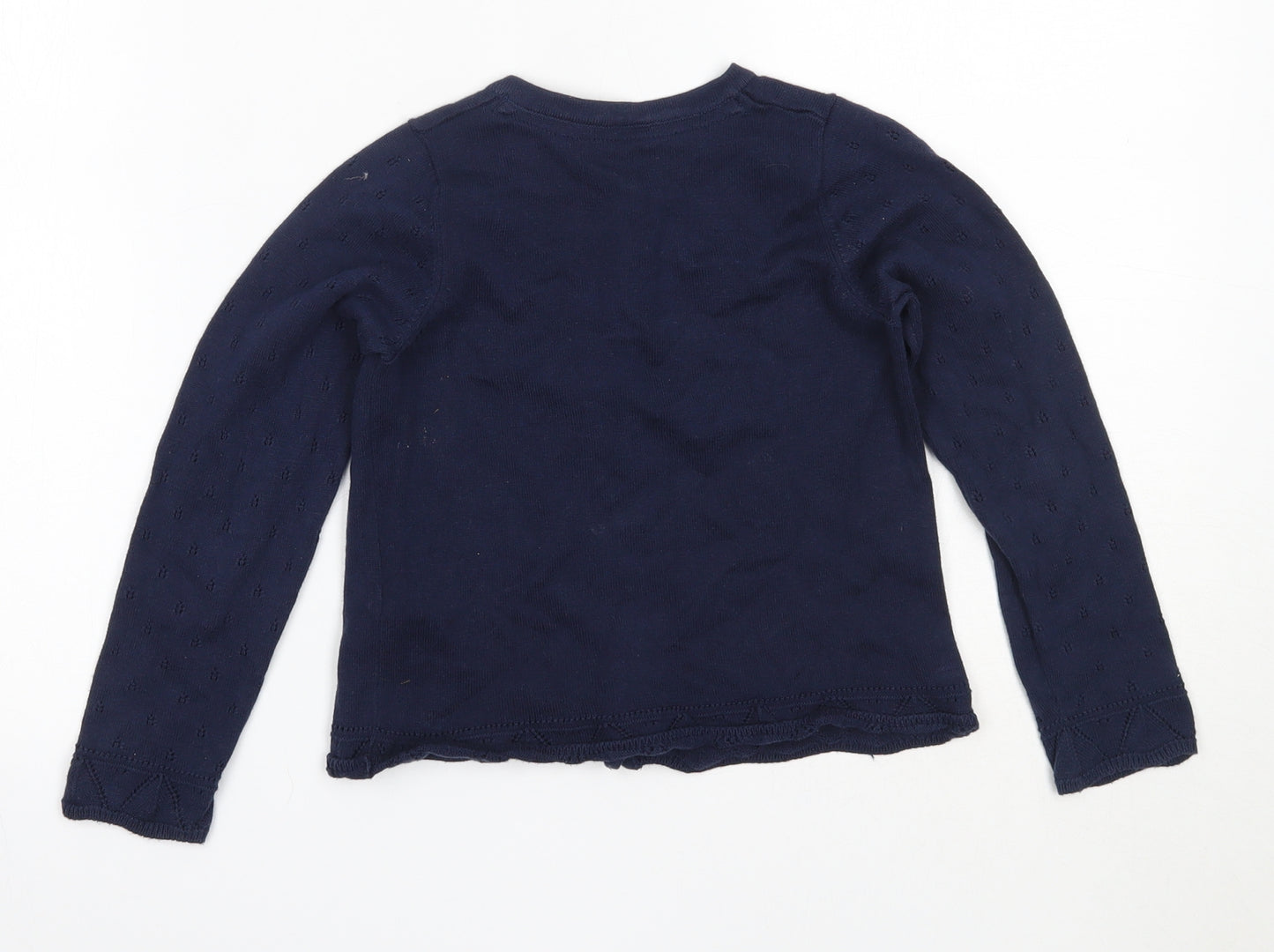 Marks and Spencer Girls Blue Round Neck  Cotton Cardigan Jumper Size 6-7 Years