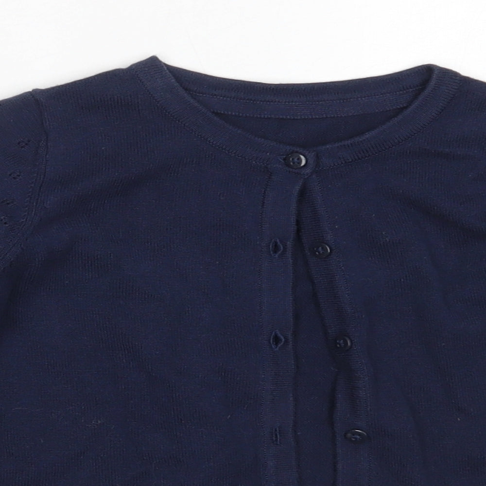 Marks and Spencer Girls Blue Round Neck  Cotton Cardigan Jumper Size 6-7 Years