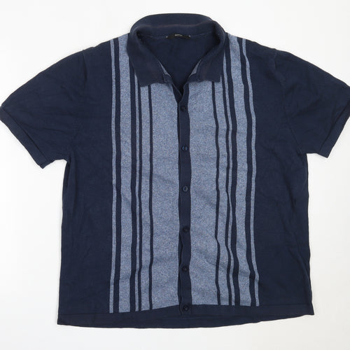 George Mens Blue Collared  Cotton Cardigan Jumper Size 2XL
